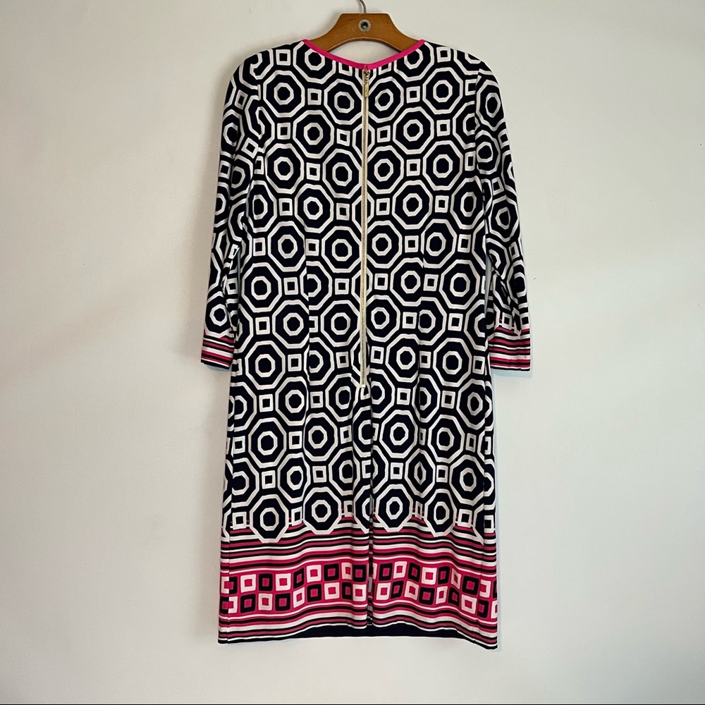 Eliza J Geometric Print Shift Dress Navy White Pink 3/4 Sleeves Size 10 - Picture 4 of 10